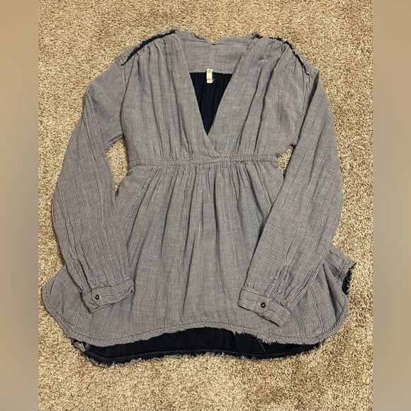 Free People Tops - Free People ‘All Who Wander’ Blue Striped Blouse